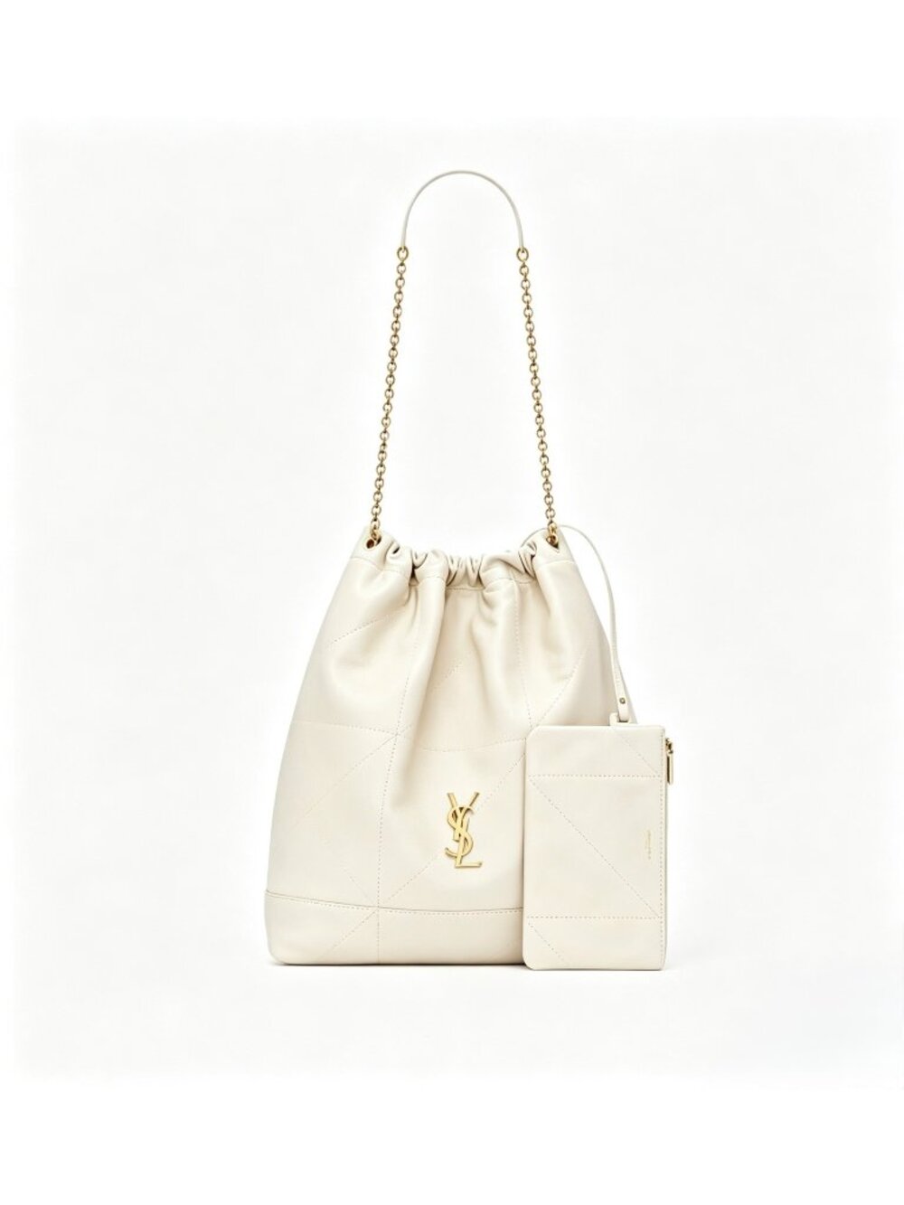 Saint Laurent Jamie Pouchon Lambskin Tote Bag Off White 781666